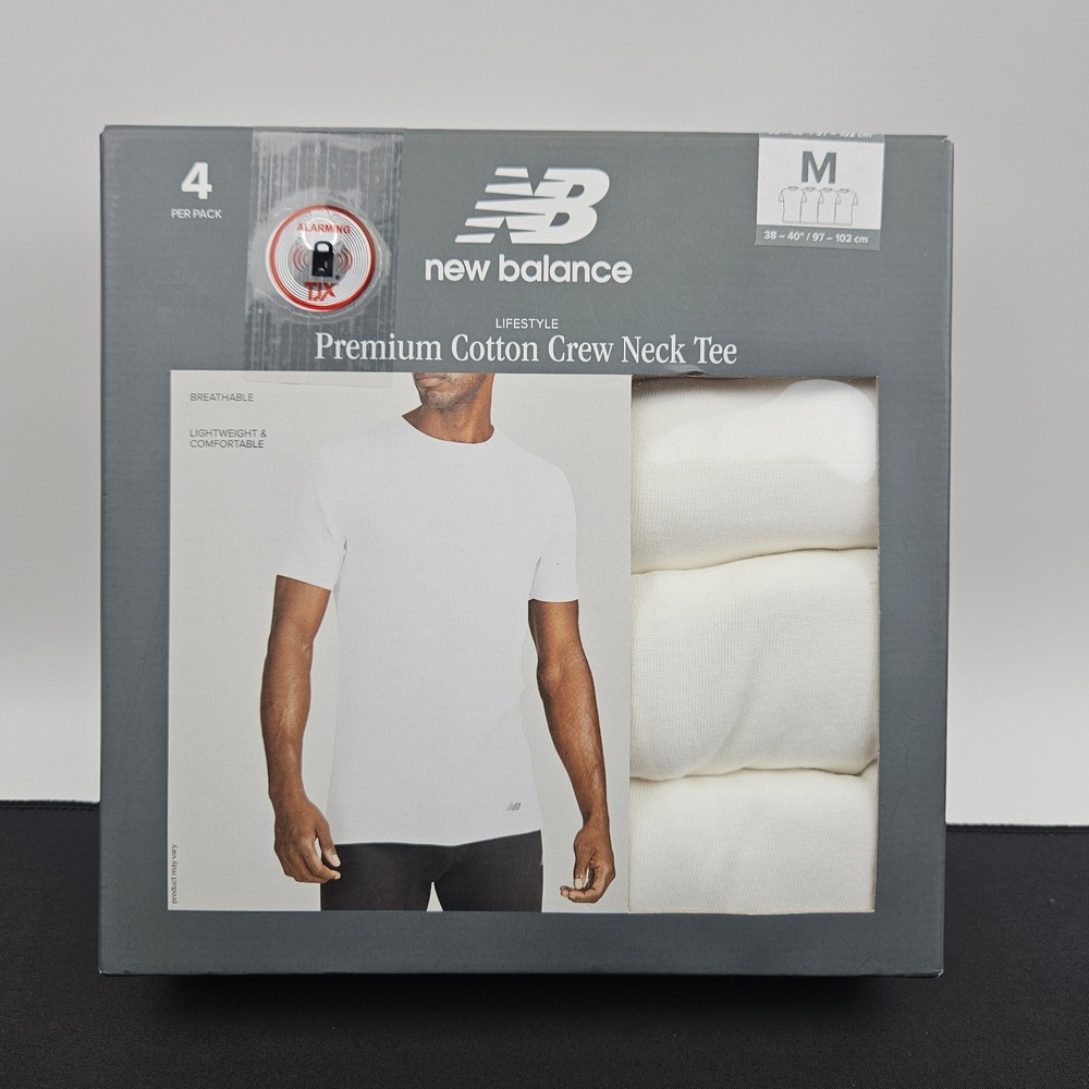 New Balance Mens 4 Pack Premium Cotton Crew Neck Tee White Medium NB3026-4